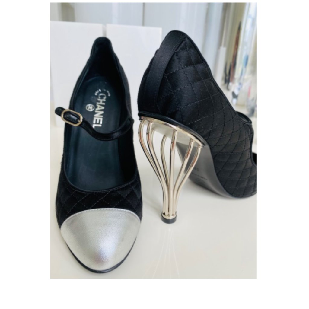 Chanel Black And Silver With Metal Heel Pumps (39)